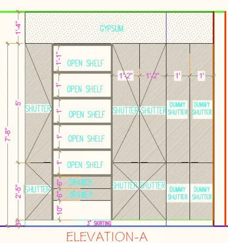 Architect’s elevation drawing of a wardrobe